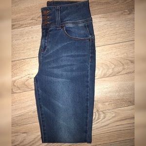 High waisted dark jeans